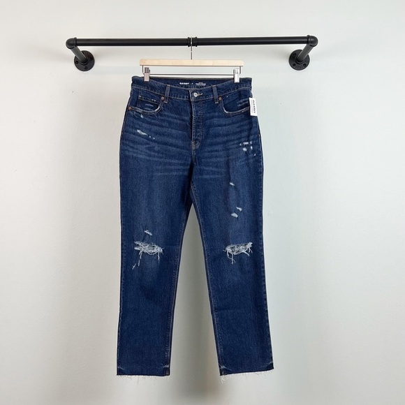 NWT Old Navy High Rise Slouchy Slim Straight Ripped Jeans In Zuri - Picture 7 of 11